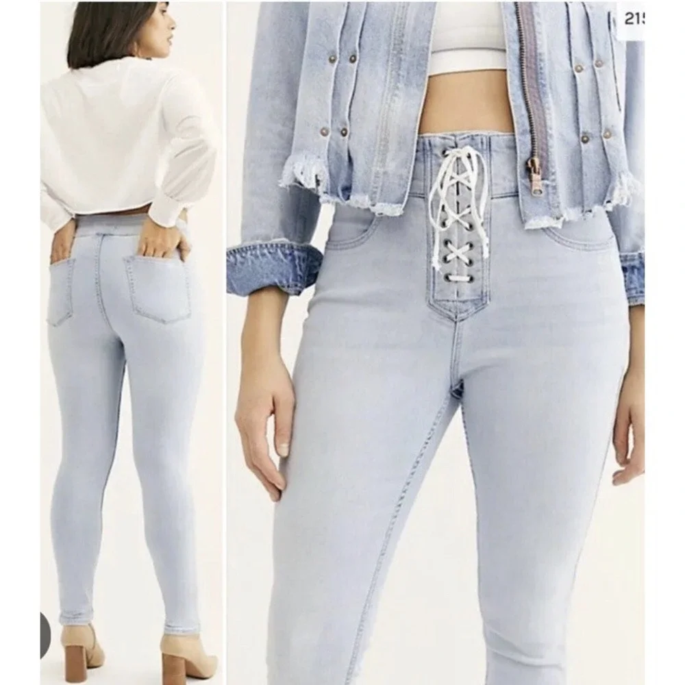 Free People We The Free Curvy Black Lace Up‎ Skinny Jeans 29